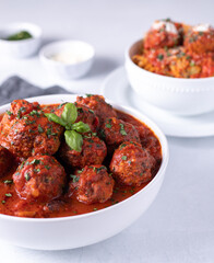 Homemade meatballs in marinara