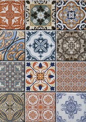 Traditional Portuguese tiles with geometric and floral patterns