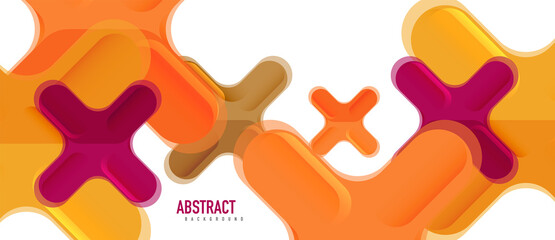 Glossy multicolored plastic style cross composition, x shape design, techno geometric modern abstract background. Trendy abstract layout template