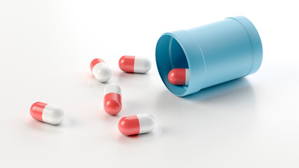 Red and white pills, 3D illustration