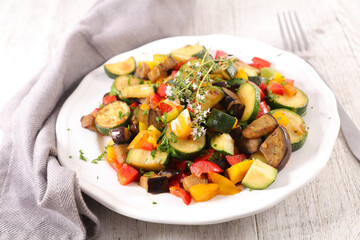 ratatouille, fried vegetable and herbs