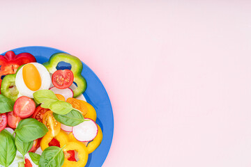 sliced vegetables on plate for cooking top view flat lay.