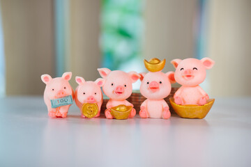 Variety character of Piggy Bank family using as money saving, financial and business concept