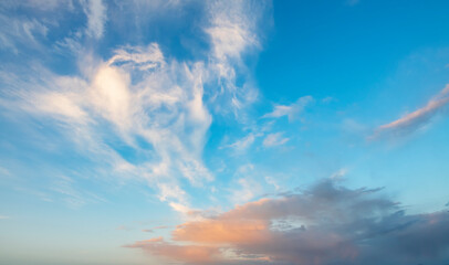 Beautiful sunrise, with colorful clouds on the sky. Nature sky backgrounds.