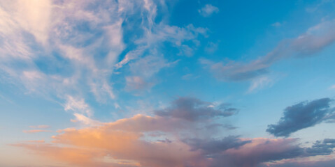 Naklejka na ściany i meble Beautiful sunrise, with colorful clouds on the sky. Nature sky backgrounds.