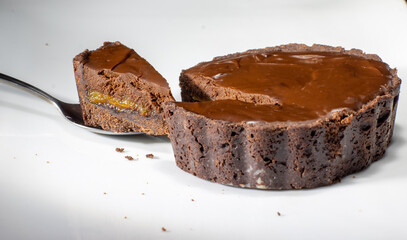 small cutaway cake closeup with spoon