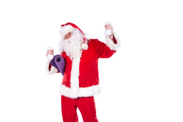 Fitness and healthy lifestyle. Funny Santa Claus.