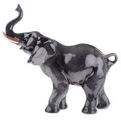 Black porcelain elephant sculpture on white background