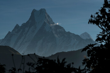 Machapuchare peak in Annapurna Himalayas, Nepal. Machapuchare might be one of the very few places left on our planet where no human has ever set foot.