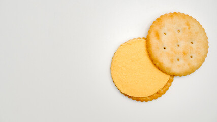 Cheese Cookies top view on white background