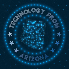 Technology From Arizona. Futuristic geometric badge of the US state. Technological concept. Round Arizona logo. Vector illustration.