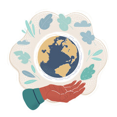 Vector illustration of Human hand Holding the Earth globe: The Future and environment is in our Hands