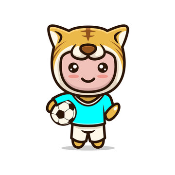 Tiger cute mascot soccer-related design
