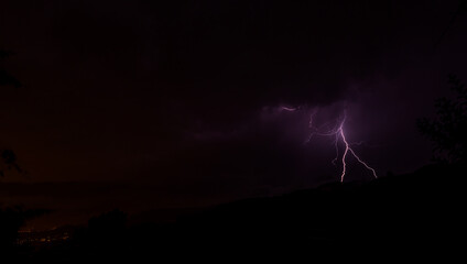 Lightning bolts during thunderstorm