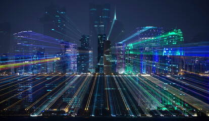The skyline of Doha, the capital city of Qatar
