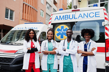 Group of african paramedic ambulance emergency crew doctors. © AS Photo Family