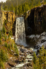 Tumalo Falls, after an early show storm, located a few miles west of Bend, Oregon