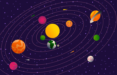 The Solar System. Vector illustrations of the planets of the Solar System in modern flat gradient style.