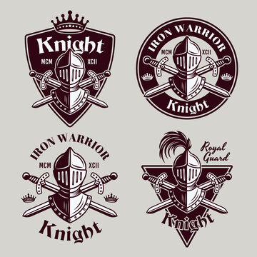 Knight set of four medieval vector vintage emblems