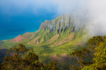 The Kalalau Overlook on the Na Pali shores of the island of Kauai, Hawaii