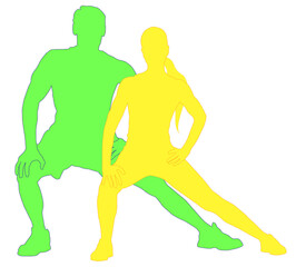 vector silhouettes of men and women. They play sports. Illustration.