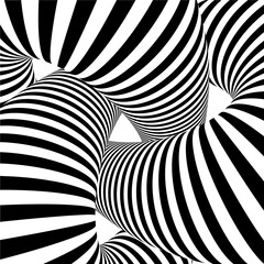 Abstract background in lines style. Black and white monochrome stripes. 3D torus with optical Illusion. Vector Illustration.