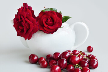 Bouquet of red roses, cherry  