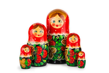 Fototapeta premium wooden Russian dolls in red, isolate on a white background
