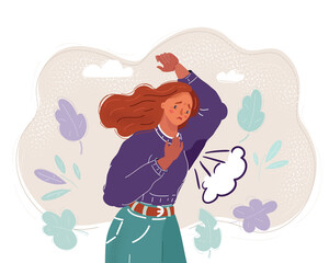 Vector illustration of Woman sweating very badly under armpit