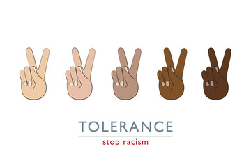 stop racism peace and tolerance concept with hands in different colors vector illustration EPS10