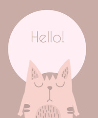 Hello Cute Hand drawn Card design.