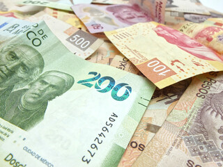 Bills of different denominations of Mexican pesos