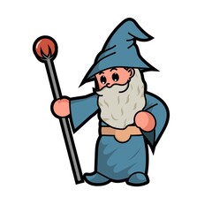 Cute blue wizard and the magic staff