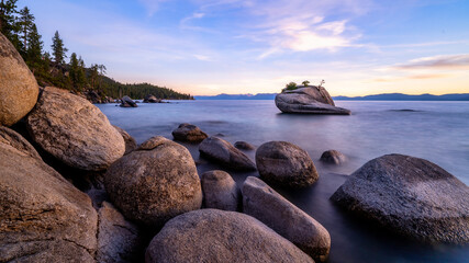 Lake Tahoe's Bonsai Rock at Sunset