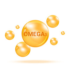 Vitamin Omega3  Graphic Medicine Bubble on white background Illustration. Health care and Medical Concept Design.