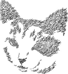 Cat portrait composed from words "cat", black and white. Words composed in a shape of a cat. Decorative lettering cat vector illustration. Logo design concept.