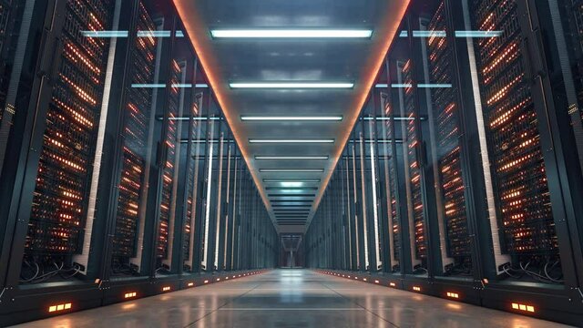 Digital Server Room Background. 3d rendering