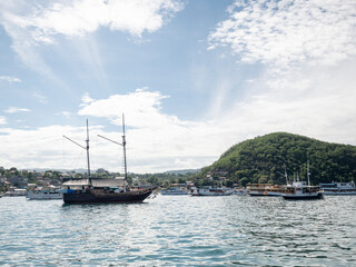 Landscape with the boat at port, Komodo island - Indonesia.