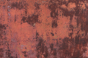 Abstract metal texture background. Old surface in rust and dirt in red color.