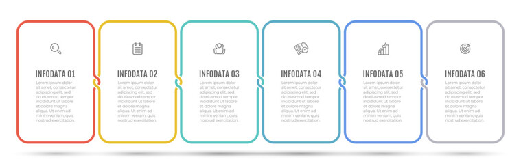 Business infographic template. Thin line design with marketing icons and 6 options, steps, rectangles. Vector illustration.