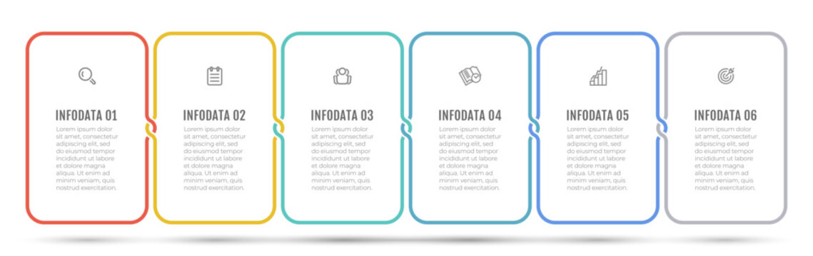 Business infographic template. Thin line design with marketing icons and 6 options, steps, rectangles. Vector illustration.