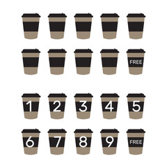 Take away coffee loyalty card concept. Buy 9 cups and get 1 for free