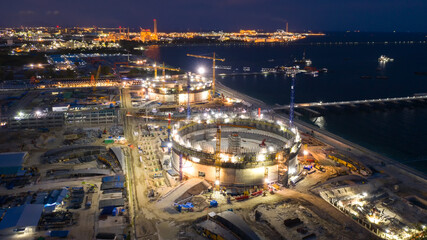 Fototapeta na wymiar Aerial view construction oil tank 