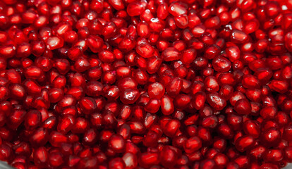 Red pomegranate seeds in the grocery stock