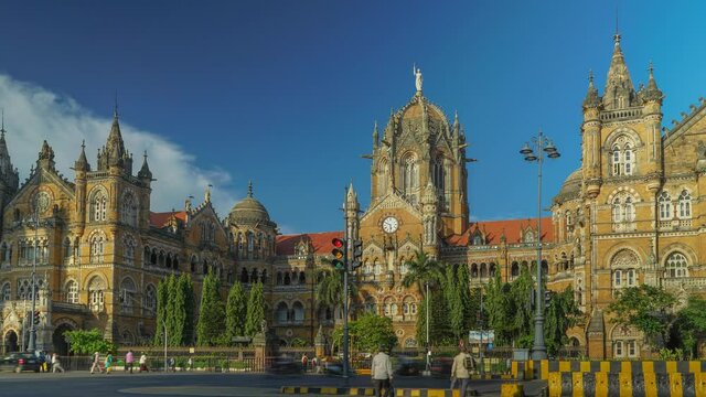 4k Time lapse video of illumination Chhatrapati Shivaji Terminus (CST) formerly Victoria Terminus, is a UNESCO World Heritage Site 2020