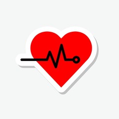 Heart rate icon, health monitor sticker isolated on gray background