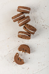 Chocolate chip cookies stacked with milk