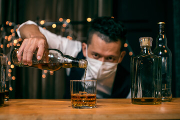 Barman pouring whiskey whiskey glass beautiful night
