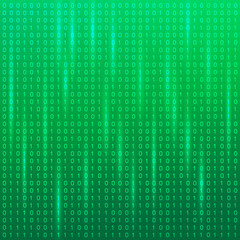 Digital or binary computer code on green background.