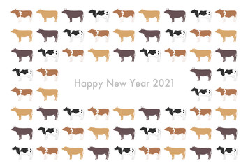 2021年丑年年賀状イラスト: 牛の模様